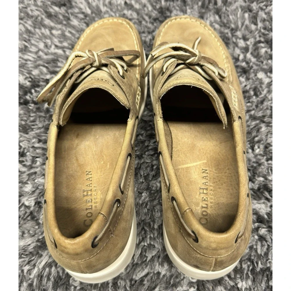 Cole Haan Boat Shoes Mens Size 11 Beige Leather Deck Resort Nautical Prep Yacht